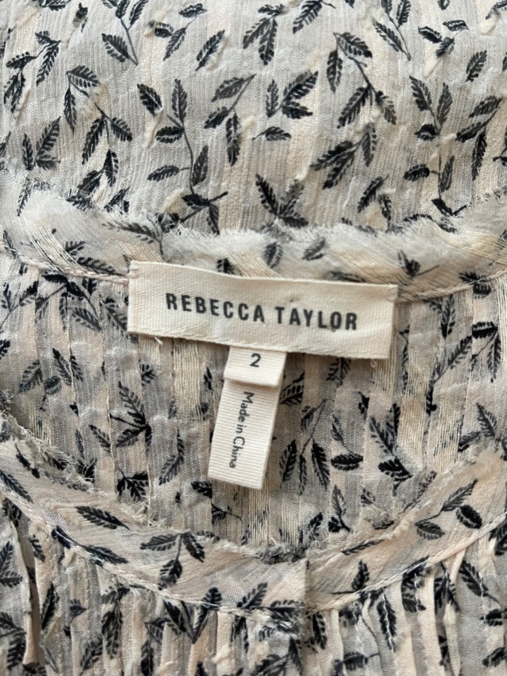 Rebecca Taylor Silk Leaf Print Long Sleeves Size 2 cotton trim - Picture 6 of 8